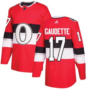 Adam Gaudette Men's Adidas Ottawa Senators Authentic Red 2017 100 Classic Jersey