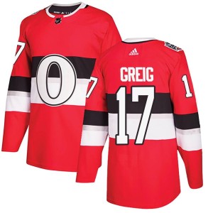 Ridly Greig Men's Adidas Ottawa Senators Authentic Red 2017 100 Classic Jersey