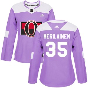 Leevi Merilainen Women's Adidas Ottawa Senators Authentic Purple Fights Cancer Practice Jersey