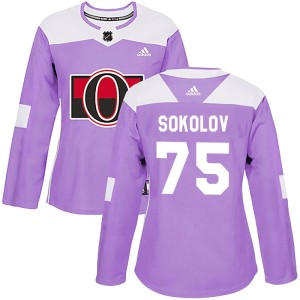 Egor Sokolov Women's Adidas Ottawa Senators Authentic Purple Fights Cancer Practice Jersey