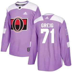 Ridly Greig Men's Adidas Ottawa Senators Authentic Purple Fights Cancer Practice Jersey