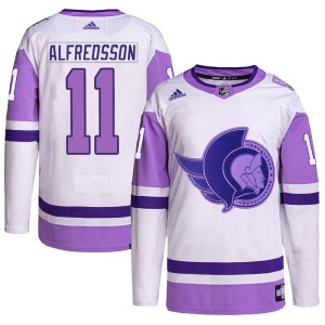 Daniel Alfredsson Men's Adidas Ottawa Senators Authentic White/Purple Hockey Fights Cancer Primegreen Jersey