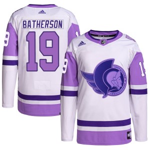 Drake Batherson Men's Adidas Ottawa Senators Authentic White/Purple Hockey Fights Cancer Primegreen Jersey