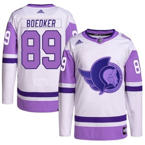 Mikkel Boedker Men's Adidas Ottawa Senators Authentic White/Purple Hockey Fights Cancer Primegreen Jersey
