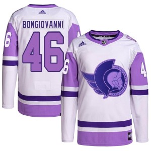 Wyatt Bongiovanni Men's Adidas Ottawa Senators Authentic White/Purple Hockey Fights Cancer Primegreen Jersey
