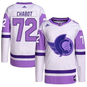 Thomas Chabot Men's Adidas Ottawa Senators Authentic White/Purple Hockey Fights Cancer Primegreen Jersey