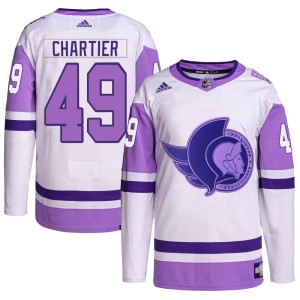 Rourke Chartier Men's Adidas Ottawa Senators Authentic White/Purple Hockey Fights Cancer Primegreen Jersey