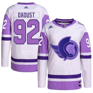 Philippe Daoust Men's Adidas Ottawa Senators Authentic White/Purple Hockey Fights Cancer Primegreen Jersey