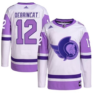 Alex DeBrincat Men's Adidas Ottawa Senators Authentic White/Purple Hockey Fights Cancer Primegreen Jersey