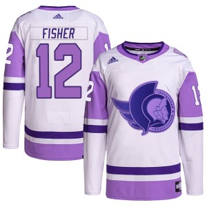 Mike Fisher Men's Adidas Ottawa Senators Authentic White/Purple Hockey Fights Cancer Primegreen Jersey