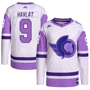 Martin Havlat Men's Adidas Ottawa Senators Authentic White/Purple Hockey Fights Cancer Primegreen Jersey