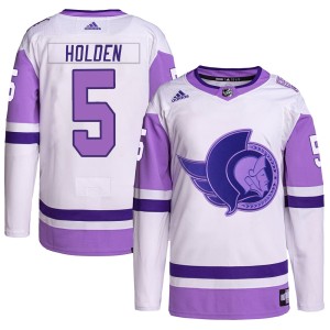 Nick Holden Men's Adidas Ottawa Senators Authentic White/Purple Hockey Fights Cancer Primegreen Jersey