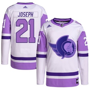 Mathieu Joseph Men's Adidas Ottawa Senators Authentic White/Purple Hockey Fights Cancer Primegreen Jersey