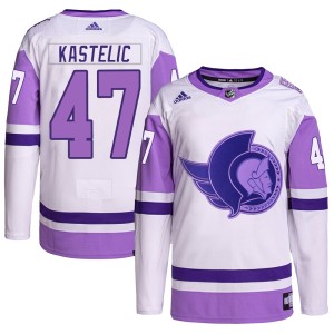 Mark Kastelic Men's Adidas Ottawa Senators Authentic White/Purple Hockey Fights Cancer Primegreen Jersey