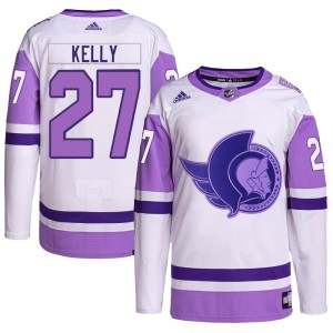 Parker Kelly Men's Adidas Ottawa Senators Authentic White/Purple Hockey Fights Cancer Primegreen Jersey