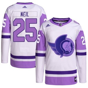 Chris Neil Men's Adidas Ottawa Senators Authentic White/Purple Hockey Fights Cancer Primegreen Jersey