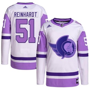 Cole Reinhardt Men's Adidas Ottawa Senators Authentic White/Purple Hockey Fights Cancer Primegreen Jersey