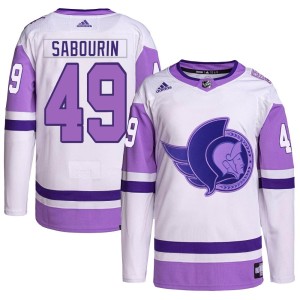 Scott Sabourin Men's Adidas Ottawa Senators Authentic White/Purple Hockey Fights Cancer Primegreen Jersey