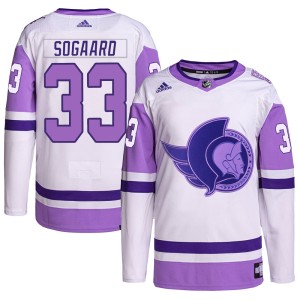 Mads Sogaard Men's Adidas Ottawa Senators Authentic White/Purple Hockey Fights Cancer Primegreen Jersey