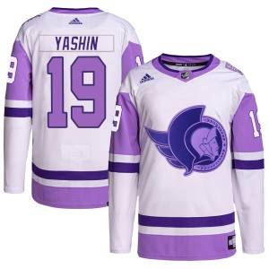 Alexei Yashin Men's Adidas Ottawa Senators Authentic White/Purple Hockey Fights Cancer Primegreen Jersey
