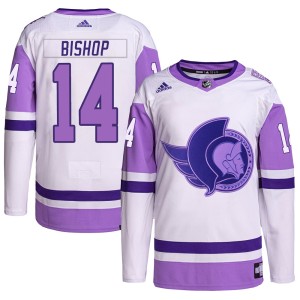 Clark Bishop Youth Adidas Ottawa Senators Authentic White/Purple Hockey Fights Cancer Primegreen Jersey