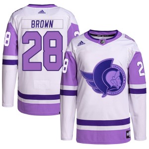Connor Brown Youth Adidas Ottawa Senators Authentic White/Purple Hockey Fights Cancer Primegreen Jersey
