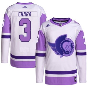 Zdeno Chara Youth Adidas Ottawa Senators Authentic White/Purple Hockey Fights Cancer Primegreen Jersey