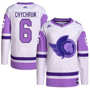 Jakob Chychrun Youth Adidas Ottawa Senators Authentic White/Purple Hockey Fights Cancer Primegreen Jersey