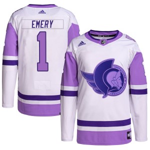 Ray Emery Youth Adidas Ottawa Senators Authentic White/Purple Hockey Fights Cancer Primegreen Jersey
