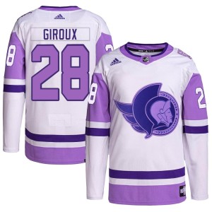 Claude Giroux Youth Adidas Ottawa Senators Authentic White/Purple Hockey Fights Cancer Primegreen Jersey