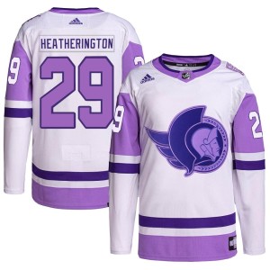 Dillon Heatherington Youth Adidas Ottawa Senators Authentic White/Purple Hockey Fights Cancer Primegreen Jersey