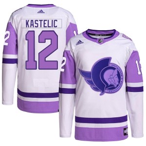 Mark Kastelic Youth Adidas Ottawa Senators Authentic White/Purple Hockey Fights Cancer Primegreen Jersey