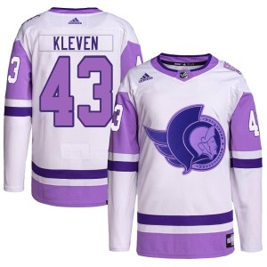 Tyler Kleven Youth Adidas Ottawa Senators Authentic White/Purple Hockey Fights Cancer Primegreen Jersey
