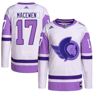 Zack MacEwen Youth Adidas Ottawa Senators Authentic White/Purple Hockey Fights Cancer Primegreen Jersey