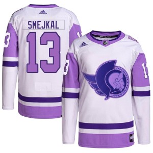 Jiri Smejkal Youth Adidas Ottawa Senators Authentic White/Purple Hockey Fights Cancer Primegreen Jersey