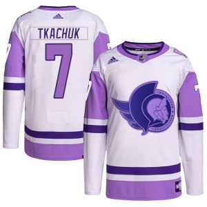 Brady Tkachuk Youth Adidas Ottawa Senators Authentic White/Purple Hockey Fights Cancer Primegreen Jersey