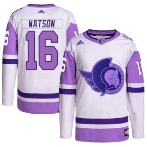 Austin Watson Youth Adidas Ottawa Senators Authentic White/Purple Hockey Fights Cancer Primegreen Jersey