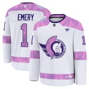 Ray Emery Youth Fanatics Ottawa Senators Premium White 2024 Hockey Fights Cancer Practice Jersey