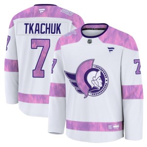 Brady Tkachuk Youth Fanatics Ottawa Senators Premium White 2024 Hockey Fights Cancer Practice Jersey