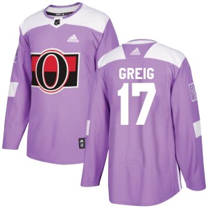 Ridly Greig Men's Adidas Ottawa Senators Authentic Purple Fights Cancer Practice Jersey