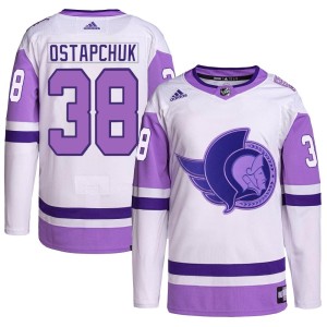 Zack Ostapchuk Men's Adidas Ottawa Senators Authentic White/Purple Hockey Fights Cancer Primegreen Jersey