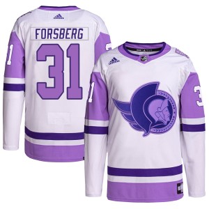 Anton Forsberg Youth Adidas Ottawa Senators Authentic White/Purple Hockey Fights Cancer Primegreen Jersey