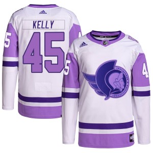 Parker Kelly Youth Adidas Ottawa Senators Authentic White/Purple Hockey Fights Cancer Primegreen Jersey