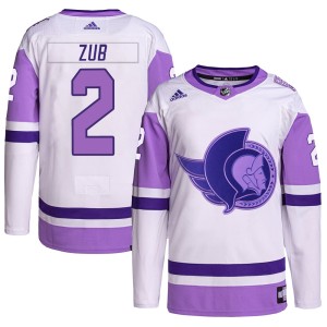 Artem Zub Youth Adidas Ottawa Senators Authentic White/Purple Hockey Fights Cancer Primegreen Jersey
